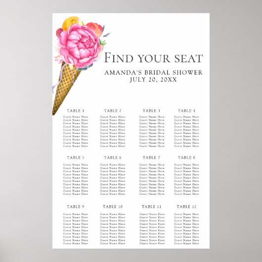 水彩花アイスクリームのシーティングチャート ポスター (正面)