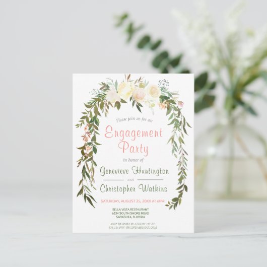 水彩花アーチエンゲージメントパーティー ポストカード (スタンド正面)