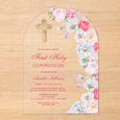 水彩花アーチ最初の聖餐式 アクリル招待状 (正面)