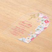 水彩花アーチ最初の聖餐式 アクリル招待状 (レイダウン)