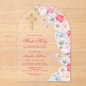 水彩花アーチ最初の聖餐式 アクリル招待状 (正面)