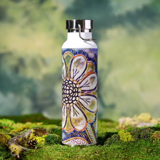 水彩花アートを青に ウォーターボトル (アウトドア)