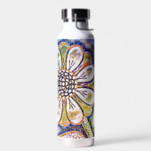 水彩花アートを青に ウォーターボトル (左面)