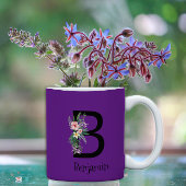 水彩花イニシャル紫コーヒーマグ コーヒーマグカップ