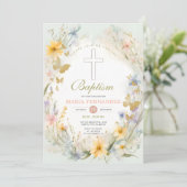 水彩花イラストの洗礼招待状 招待状 (スタンド正面)