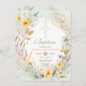 水彩花イラストの洗礼招待状 招待状 (正面/裏面)