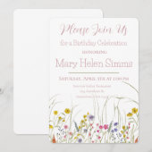 水彩花イラストの誕生日パーティー招待状 招待状 (正面/裏面)