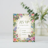 水彩花イラストのRSVPカード（QRコード付き） 出欠カード (スタンド正面)