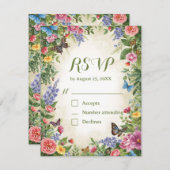 水彩花イラストのRSVPカード（QRコード付き） 出欠カード (正面/裏面)