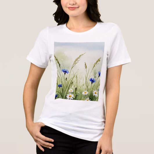 水彩花イラスト トライブレンドTシャツ (正面)