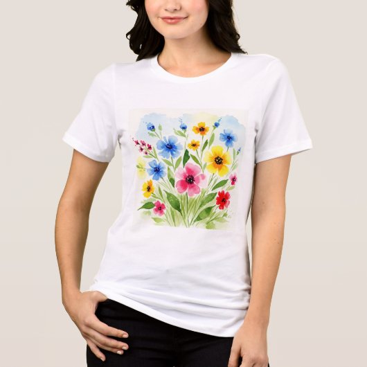 水彩花イラスト トライブレンドTシャツ (正面)