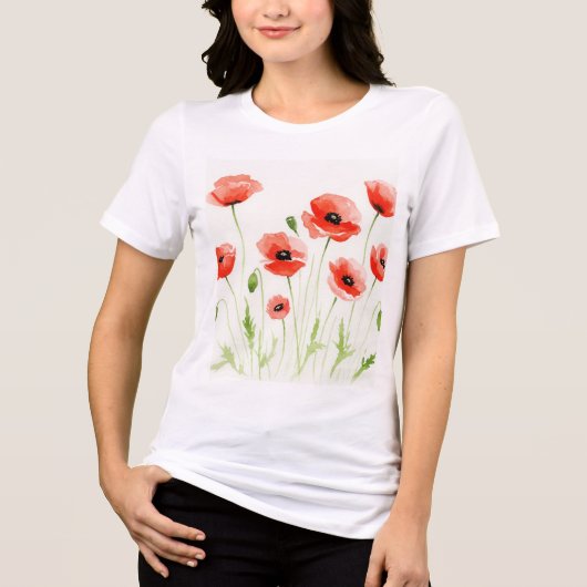 水彩花イラスト トライブレンドTシャツ (正面)