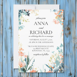 水彩花インニュートラルパステルトーン結婚ズ 招待状