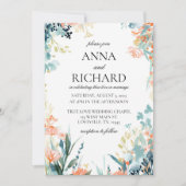 水彩花インニュートラルパステルトーン結婚ズ 招待状 (正面)