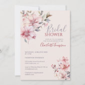 水彩花エレガントソフトピンクブライダルシャワー 招待状 (正面)