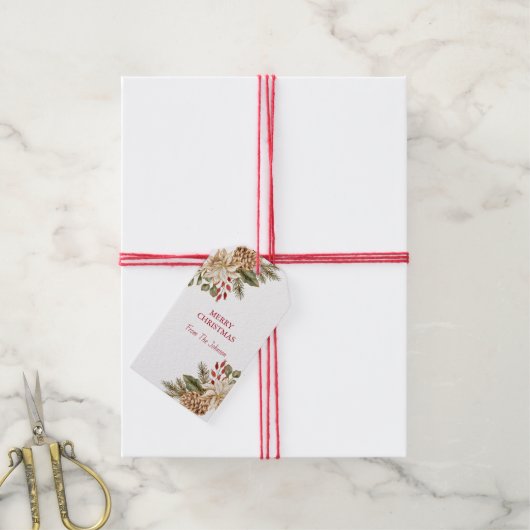 水彩花エレガント松 ギフトタグ (より糸付き)