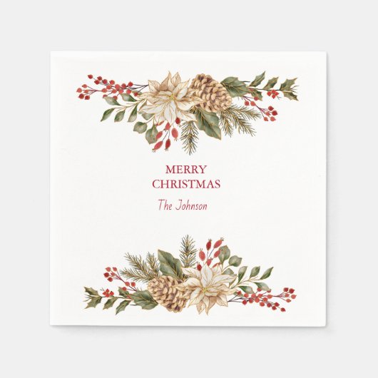 水彩花エレガント松 スタンダードカクテルナプキン (正面)