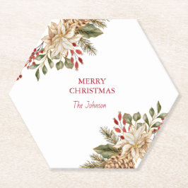 水彩花エレガント松 ペーパーコースター