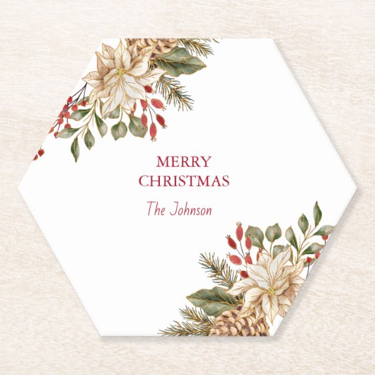 水彩花エレガント松 ペーパーコースター (正面)