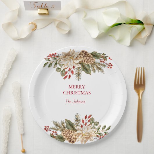 水彩花エレガント松 ペーパープレート (ウェディング)