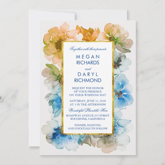 水彩花エレガント秋の結婚式 招待状 (正面)