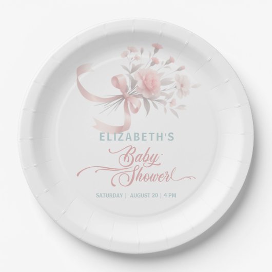 水彩花エレガント花束赤ちゃんシャワー ペーパープレート (正面)