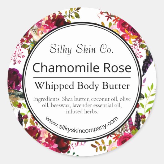 水彩花オンホワイト体バターラベル ラウンドシール (正面)