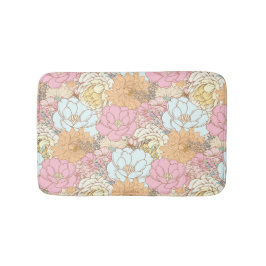 水彩花カラフル柄 バスマット