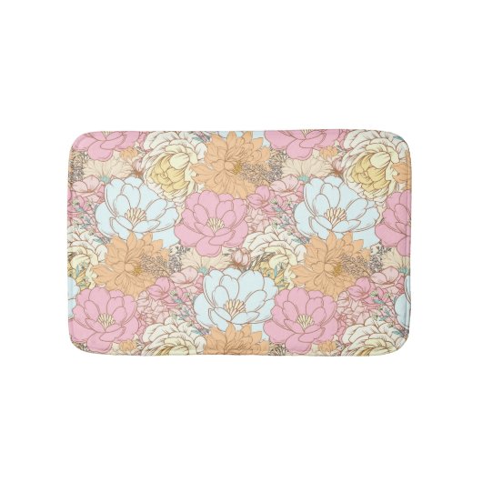 水彩花カラフル柄 バスマット (正面)
