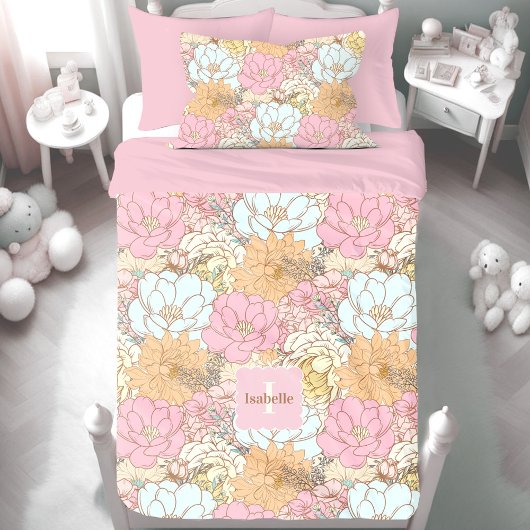 水彩花カラフル柄 枕カバー