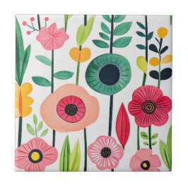 水彩花カラフル模様 タイル