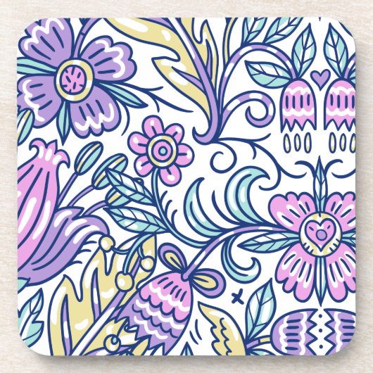 水彩花カラフル自然エレガント コースター (正面)