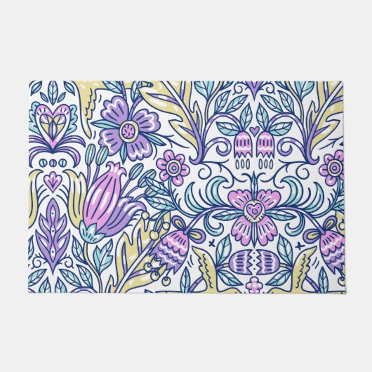 水彩花カラフル自然エレガント ドアマット (正面)