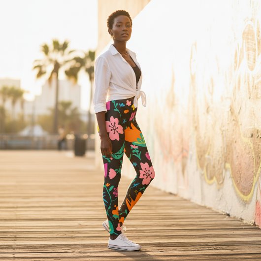 水彩花カラフル花柄 レギンス