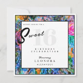 水彩花カラフル花Sweet sixteen16パーティー 招待状 (正面)
