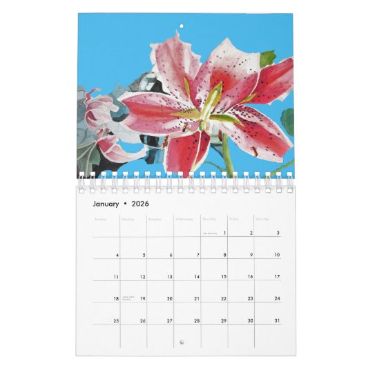 水彩花カレンダー手色彩の鮮やか芸術 カレンダー (1月 2026)