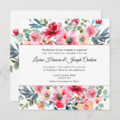 水彩花ガーデンバラ赤グラデーション結婚色 招待状 (正面/裏面)