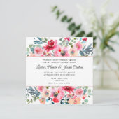 水彩花ガーデンバラ赤グラデーション結婚色 招待状 (スタンド正面)