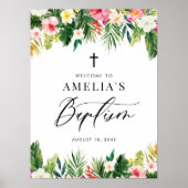 水彩花ガーランドトロピカルバプテスマ ポスター (正面)