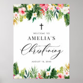 水彩花ガーランドトロピカル《キリスト教》洗礼式や命名式 ポスター (正面)