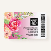 水彩花ガーリー従業員の写真IDピンク バッジ (裏面)