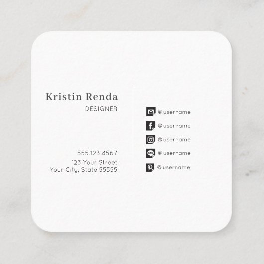 水彩花サボテンソーシャルメディアスクエアブー スクエア名刺 (裏面)