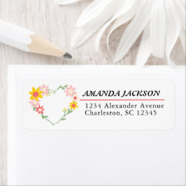 水彩花サラウンドハート形状 ラベル