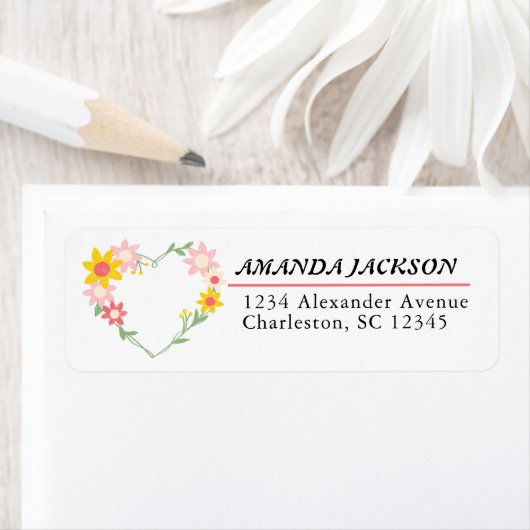 水彩花サラウンドハート形状 ラベル (インサイチュ)