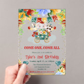 水彩花サーカスアニマルズ子供の誕生日 アクリル招待状 (インサイチュ (ポータブル))