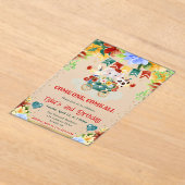 水彩花サーカスアニマルズ子供の誕生日 アクリル招待状 (レイダウン)
