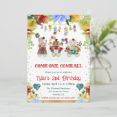 水彩花サーカスアニマルズ子供の誕生日 招待状 (スタンド正面)