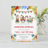 水彩花サーカスアニマルズ子供の誕生日 招待状 (スタンド正面)