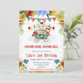 水彩花サーカスアニマルズ子供の誕生日 招待状 (スタンド正面)