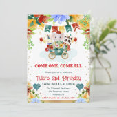 水彩花サーカスアニマルズ子供の誕生日 招待状 (スタンド正面)